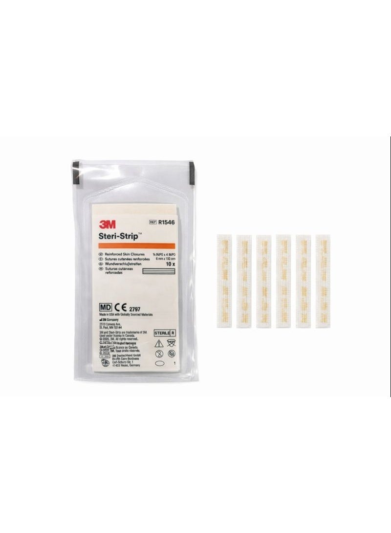 ثري ام شرائط 3M Steri-Strip الطبية لإغلاق الجروح بدون خياطة (6 مم × 100 مم) - عبوة 10 شرائط - لاصق جراحي مقوى بديل للغرز (موديل R1546) - Image 1